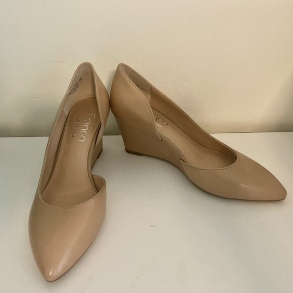 NEW Franco Sarto Felice Wedge D'Orsay Leather Pumps Heels Pointy Toe Shoe 4.5 - Picture 8 of 11